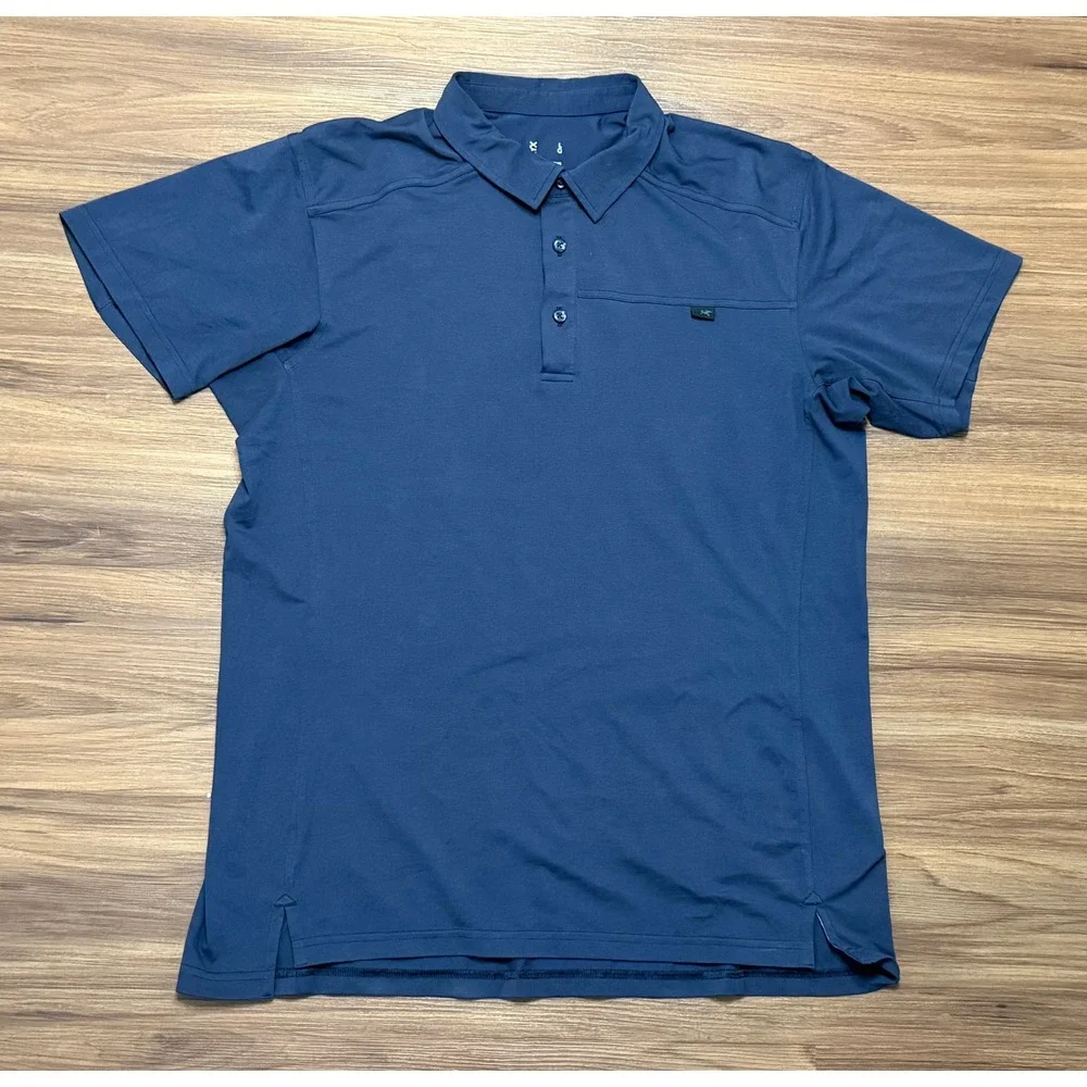 Arcteryx Captive SS Performance Polo Mens Navy Blue Outdoor Hiking Sz L